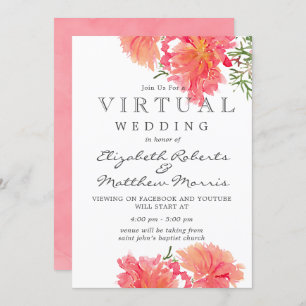 Convites Casamento Virtual de Dahlias Rosa e Coral