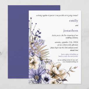 Convites Casamento Virtual de Florais de Creme Roxo