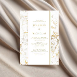Convites Casamento Virtual de Marble Branco e Dourado Elega