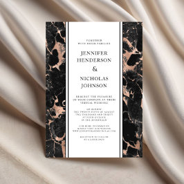 Convites Casamento Virtual De Marble Negro E Rosa Dourado F
