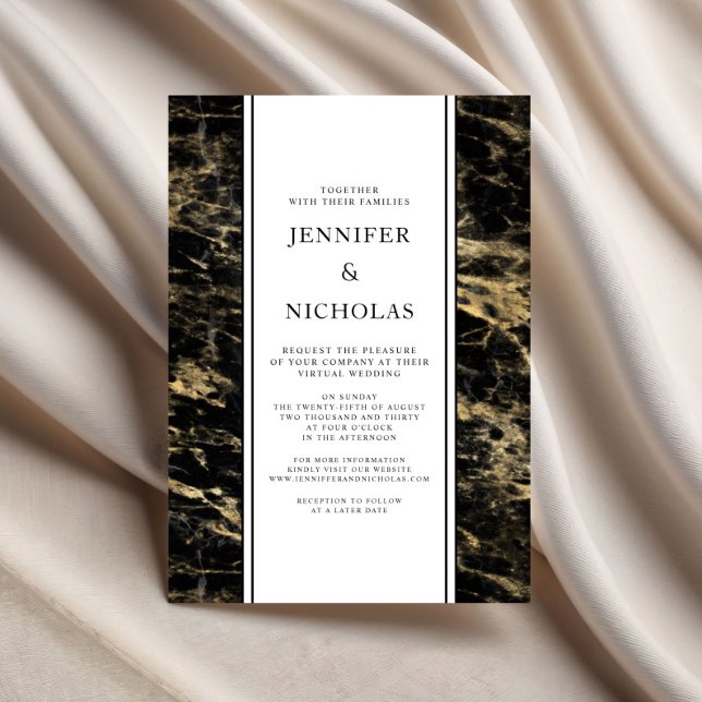 Convites Casamento Virtual de Mármore Dourado Elegante (Elegant Gold Marble Virtual Wedding Invitation)
