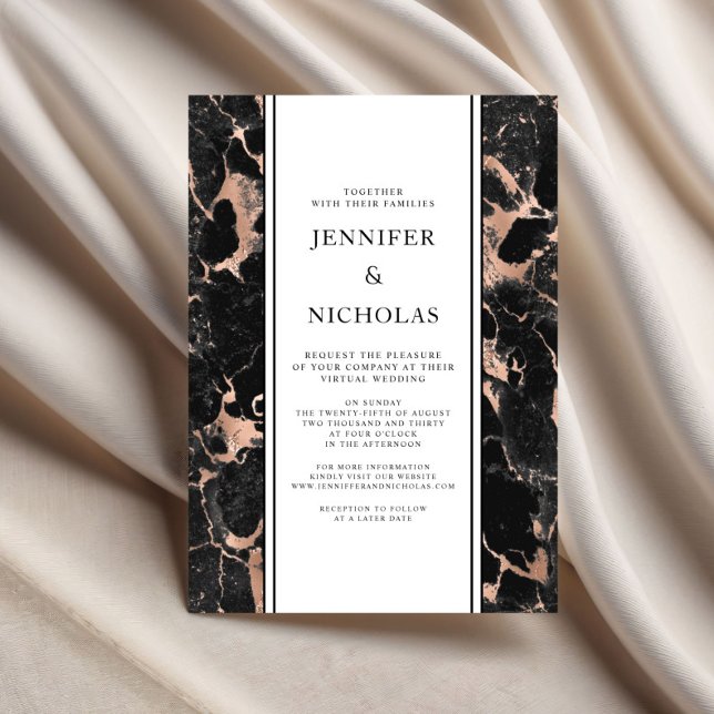 Convites Casamento Virtual de Mármore em Dourado Rosa Elega (Elegant Rose Gold Marble Virtual Wedding Invitation)