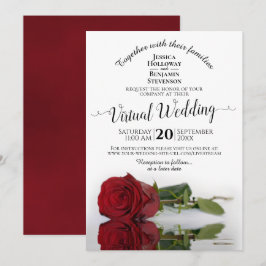 Convites Casamento Virtual de Rosa vermelha Refletindo Eleg