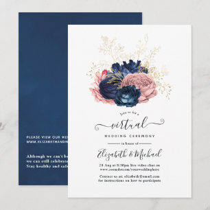 Convites Casamento Virtual de Rosas de Vintagem Rosa e mari