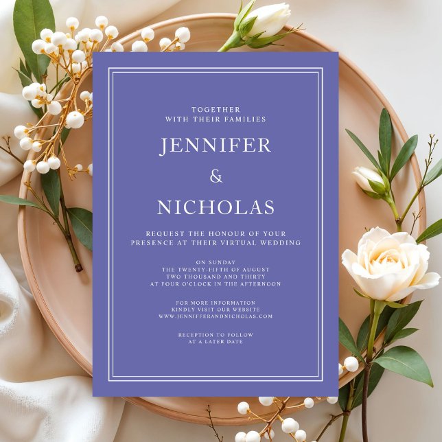 Convites Casamento Virtual de Roxo Formal Moderno Elegante (Modern Elegant Formal Purple Virtual Wedding Invitation)