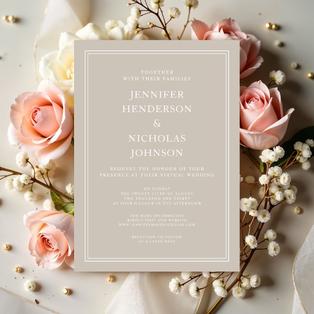 Convites Casamento Virtual de Taupe Elegante Moderno (Modern Elegant Taupe Virtual Wedding Invitation)