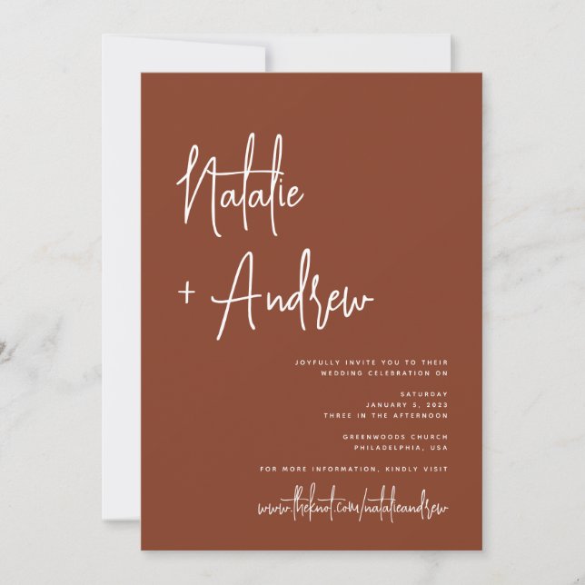 Convites Casamento Virtual de Terracotta com Script Minimal (Frente)