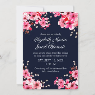 Convites Casamento Virtual de Watercolor Cherry Blossoms