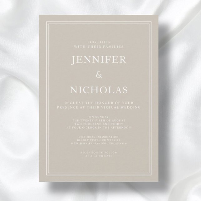 Convites Casamento Virtual do Moderno Elegante Taupe Formal ( Modern Elegant Formal Taupe Beige Virtual Wedding Invitation)