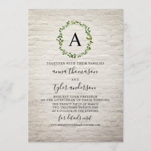 Convites Casamento Virtual do White Brick Wreath Monograma