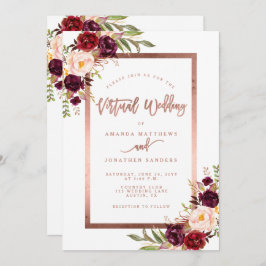 Convites Casamento Virtual Dourado do Rosa Floral Burgundy