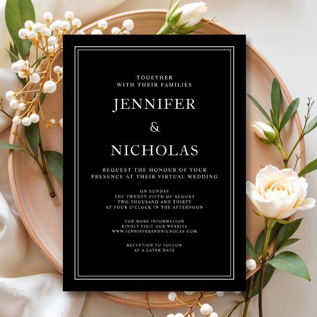 Convites Casamento Virtual Elegante Clássico Preto e Branco (Elegant Classic Black And White Virtual Wedding Invitation)