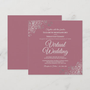 Convites Casamento Virtual Elegante de Dusty Rosa e Lacy Si