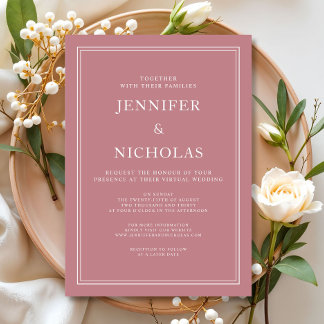 Convites Casamento Virtual Elegante Formal Rosa Empoeirado