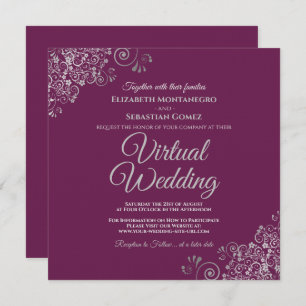Convites Casamento Virtual Elegante Magenta e Lacy Silver
