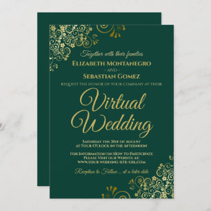 Convites Casamento Virtual Elegante Verde Elegante Dourado 