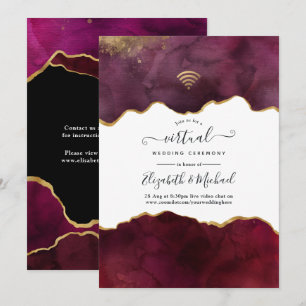 Convites Casamento Virtual em Ágata Burgundy e Dourado