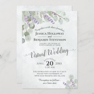 Convites Casamento Virtual Eucalyptus Lavanda e Greenery