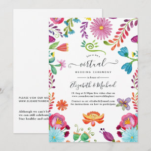 Convites Casamento Virtual Fiesta Mexicana Floral Aquarela