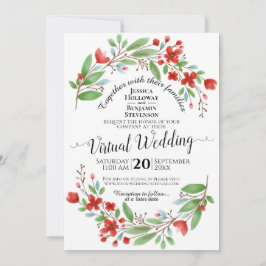 Convites Casamento Virtual Floral da Elegante Red Watercolo