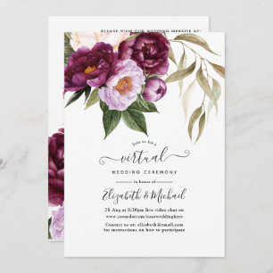 Convites Casamento Virtual Floral da Plum e Pastel Violet