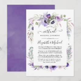 Convites Casamento virtual Floral de Dusty Violet Watercolo