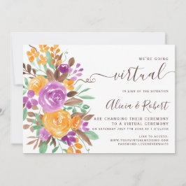 Convites Casamento virtual floral de laranja roxo no outono