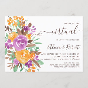 Convites Casamento virtual floral de laranja roxo no outono