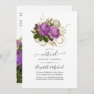 Convites Casamento Virtual Floral do Chic Purple & Dourado