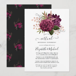 Convites Casamento Virtual Floral Dourado de Marsala e Rosa