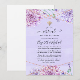 Convites Casamento Virtual Floral Dourado e lavanda