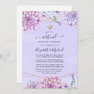 Convites Casamento Virtual Floral Dourado e lavanda
