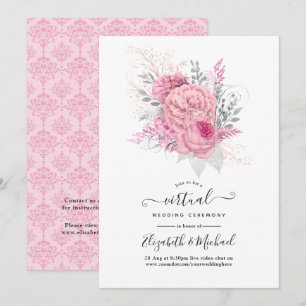 Convites Casamento Virtual Floral e de Renda Rosa e Prata