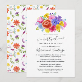 Convites Casamento Virtual Floral Espanhol Fiesta Aquarela
