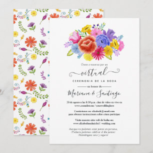 Convites Casamento Virtual Floral Espanhol Fiesta Aquarela