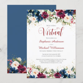 Convites Casamento Virtual Floral Floral do Marinho Burgund