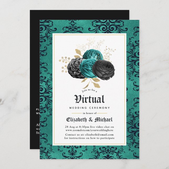 Convites Casamento Virtual Floral Gothic Online (Frente/Verso)