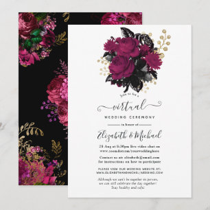 Convites Casamento Virtual Floral Marsala e Dourado