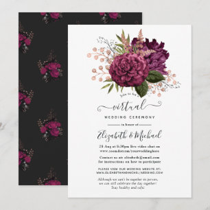 Convites Casamento Virtual Floral Marsala e Dourado Rosa