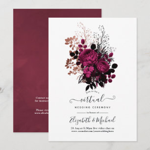 Convites Casamento Virtual Floral Marsala e Dourado Rosa
