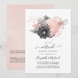 Convites Casamento Virtual Floral Pastel Blush e Charcarbon
