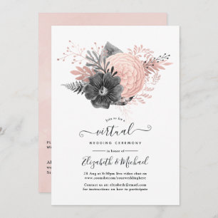 Convites Casamento Virtual Floral Pastel Blush e Charcarbon