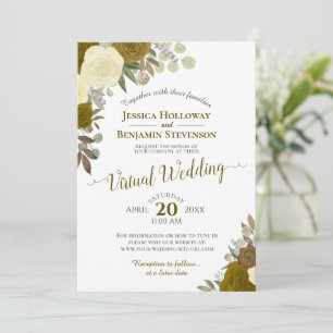 Convites Casamento Virtual Floral Rustic Dourado Watercolor