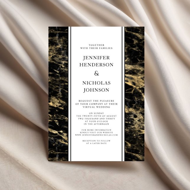 Convites Casamento Virtual Formal de Mármore Dourado (Formal Gold Marble Virtual Wedding Invitation)