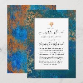 Convites Casamento Virtual Grunge Copper Patina & Turquoise