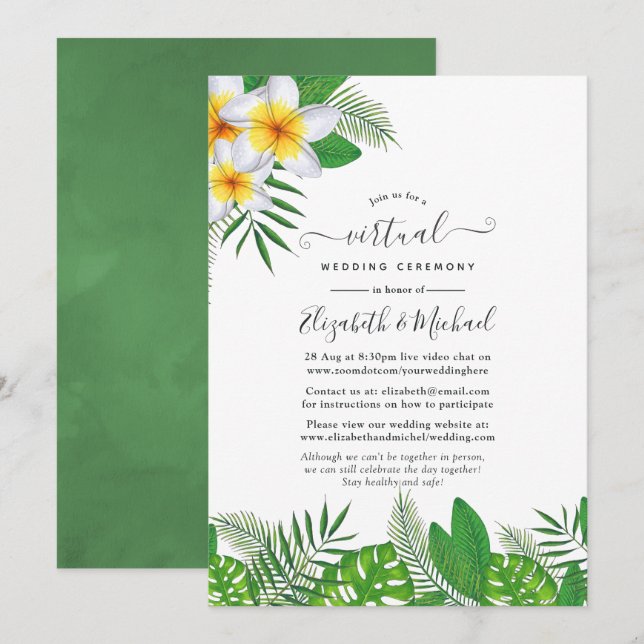Convites Casamento Virtual Luau Havaiano Aquarela (Frente/Verso)