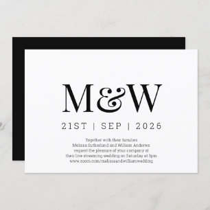 Convites Casamento Virtual Modern Black White Monographic