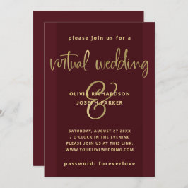 Convites Casamento Virtual Moderno | Borgonha e Dourado