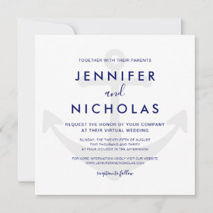 Convites Casamento Virtual Moderno com Âncora Náutica Azul