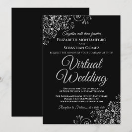 Convites Casamento Virtual Negro Elegante para Prata